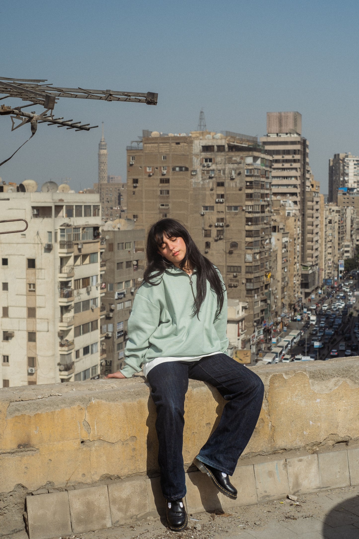 MINT CASHMERE QUARTER-ZIP SWEATER