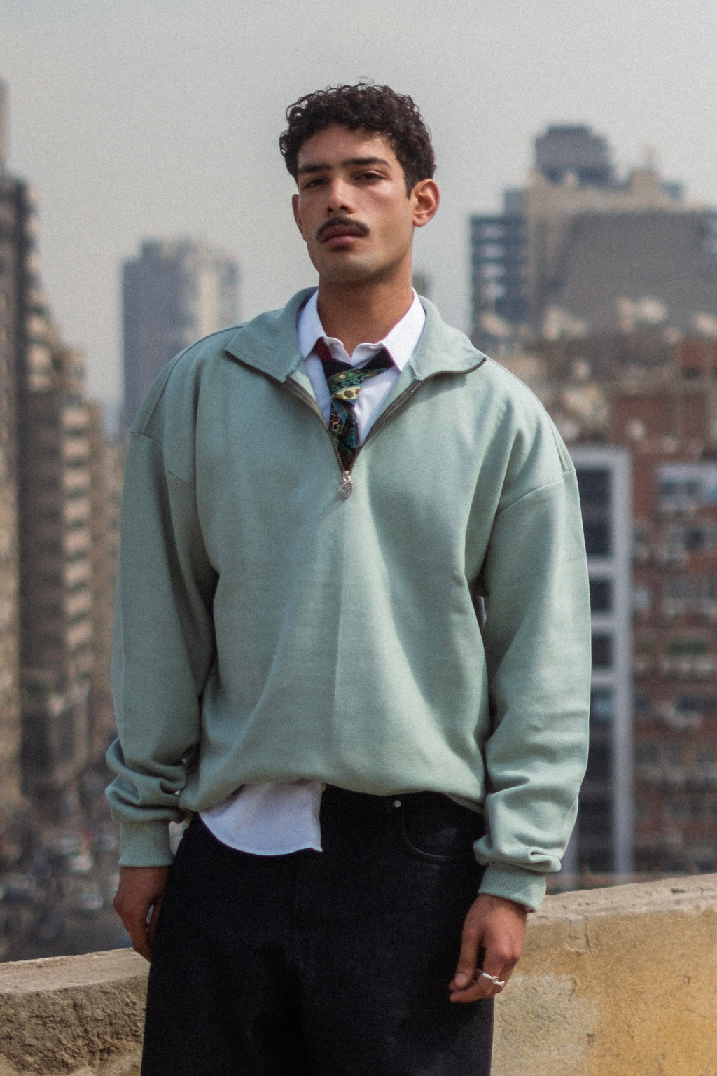 MINT CASHMERE QUARTER-ZIP SWEATER