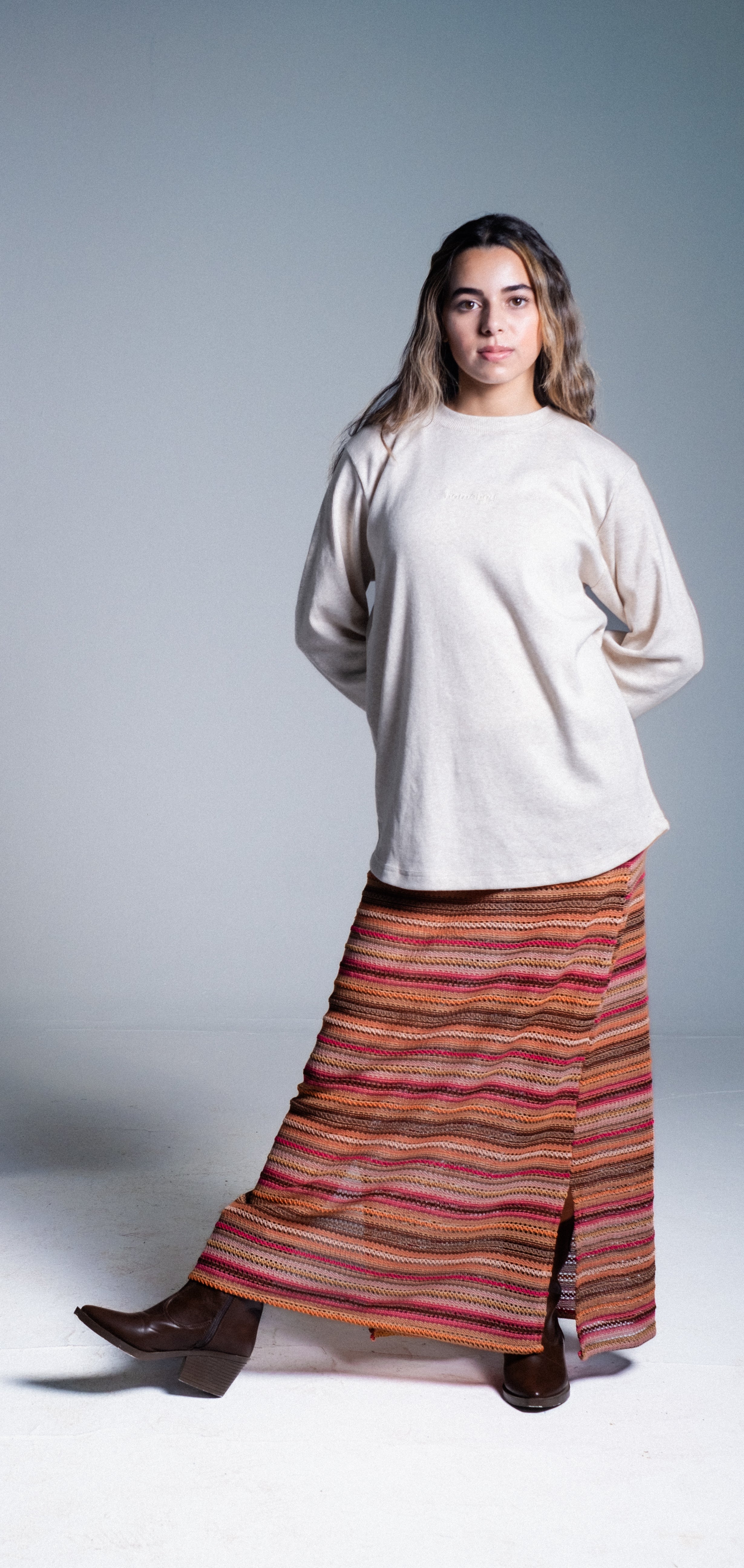 OATMEAL RIBBED LONG SLEEVE TEE