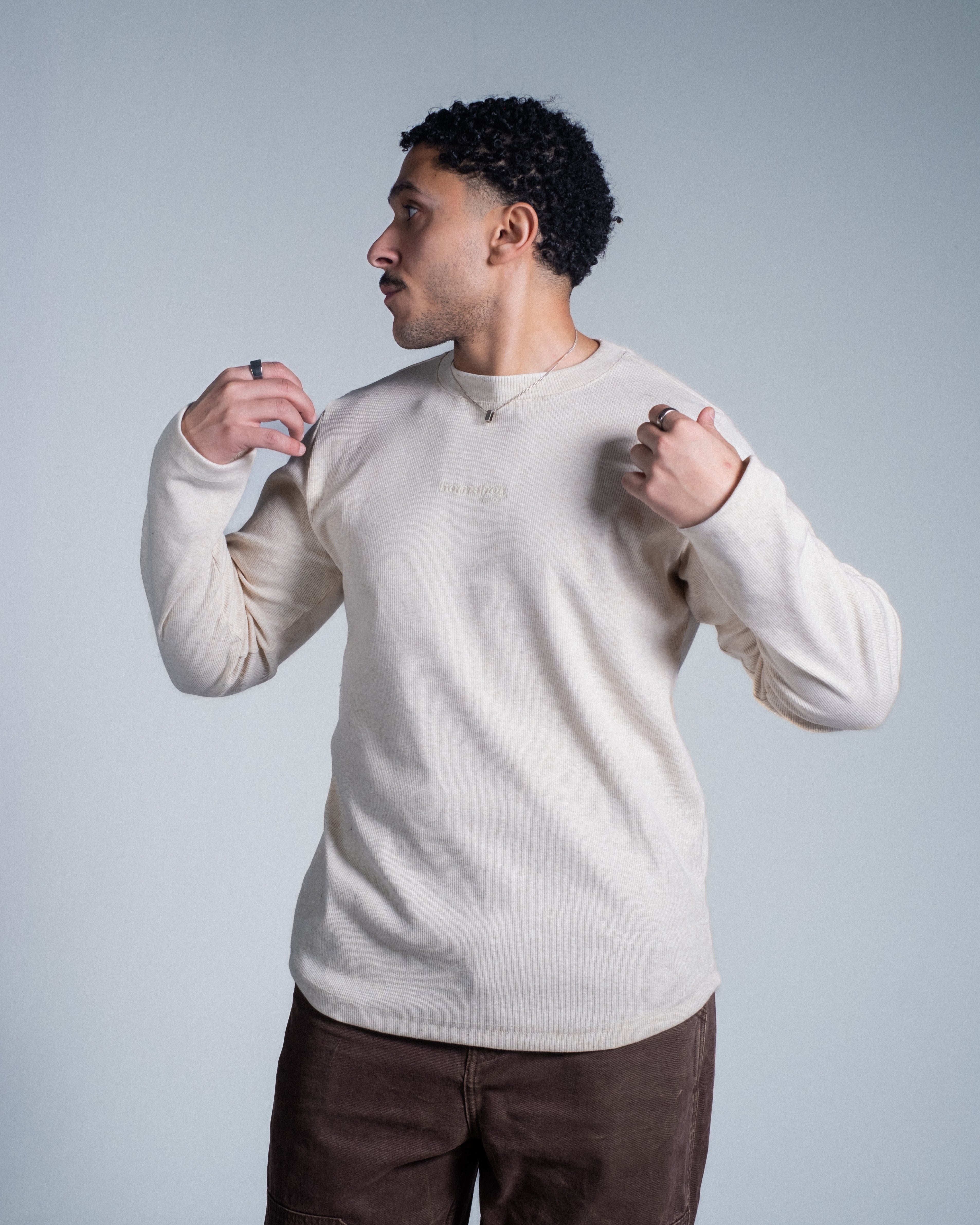 OATMEAL RIBBED LONG SLEEVE TEE