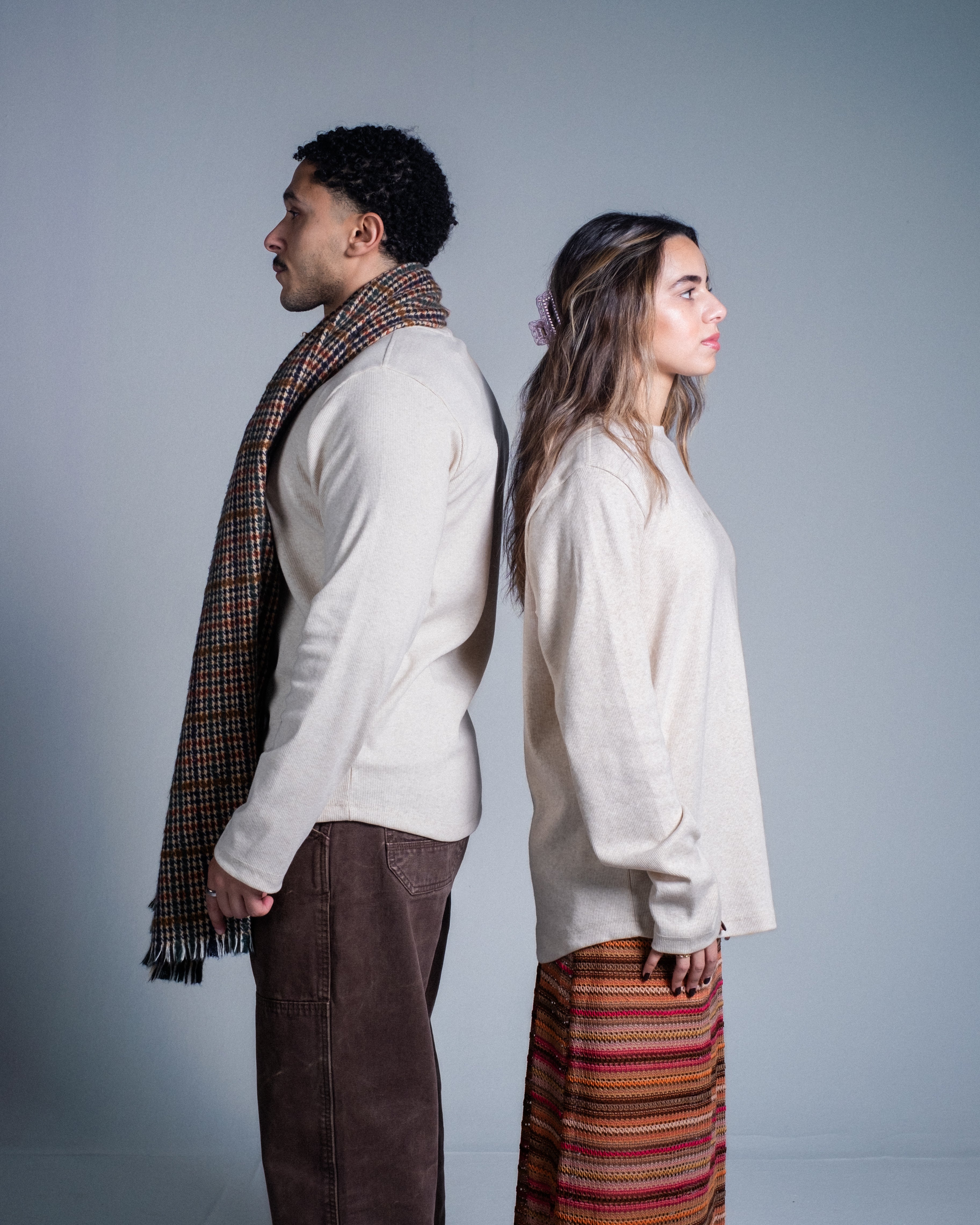 OATMEAL RIBBED LONG SLEEVE TEE