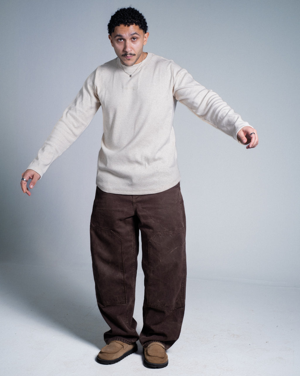 OATMEAL RIBBED LONG SLEEVE TEE