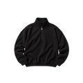 A black long-sleeve quarter-zip sweatshirt with a mock neck collar, shown flat against a solid white background.