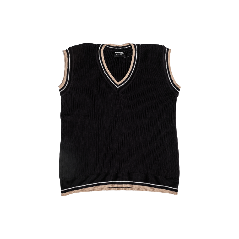 BLACK KNIT SLEEVELESS JUMPER
